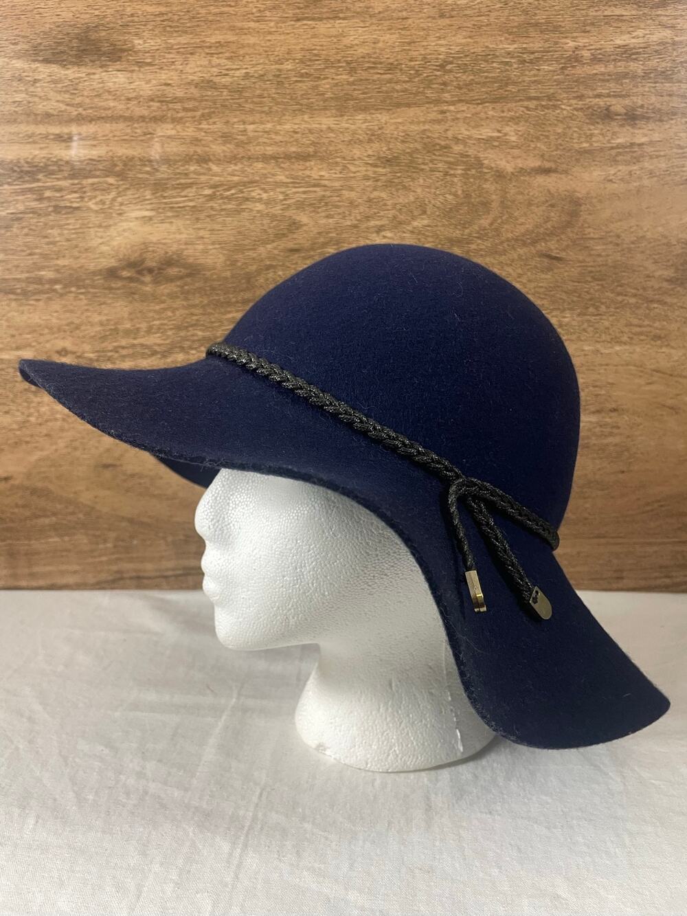 C.C Exclusives Navy Blue 100% Wool Wide Brim Floppy Boho Hat One Size